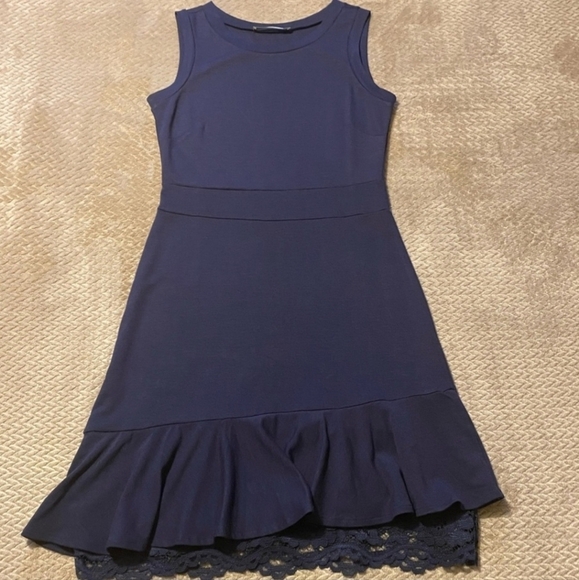 Signature Collection Navy Lace Trim Dress Women's Small S Sleeveless Round Neck - Picture 3 of 7